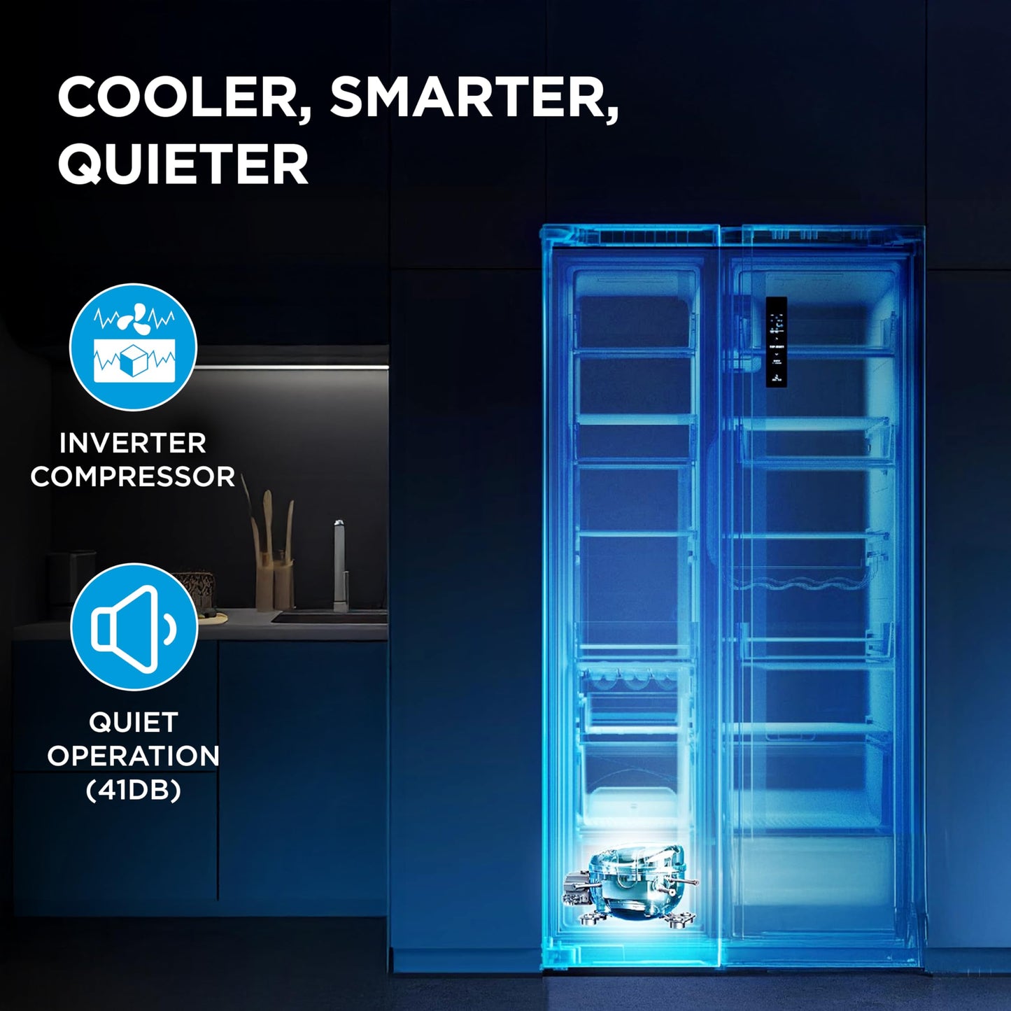 Midea 563 L Side By Side, Frost Free Refrigerator |Digital Display|Stabilizer Free Operation|Inverter compressor (MDRS710FGF46 Bru Steel) 