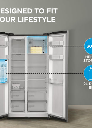 Midea 563 L Side By Side, Frost Free Refrigerator |Digital Display|Stabilizer Free Operation|Inverter compressor (MDRS710FGF46 Bru Steel) 