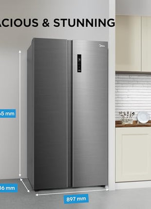 Midea 563 L Side By Side, Frost Free Refrigerator |Digital Display|Stabilizer Free Operation|Inverter compressor (MDRS710FGF46 Bru Steel) 
