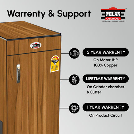 Milan Elenge Fully Automatic Domestic Flour Mill Machine - Atta Chakki, Aata Maker, Ghar Ghanti | 8-10 Kg/Hr Grinding Capacity, 4.5 Kg Hopper | 2880 RPM Motor | Low Voltage Operation (175V) (Wooden) 