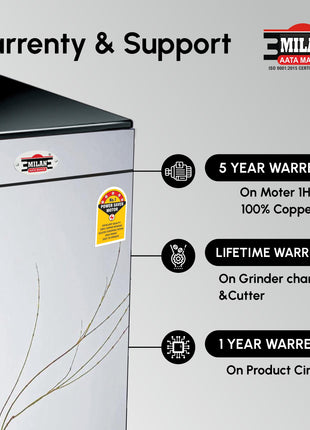 Milan Fully Automatic Domestic Flour Mill Machine - Atta Chakki, Aata Maker, Ghar Ghanti | 8-10 Kg/Hr Grinding Capacity, 4.5 Kg Hopper | 2880 RPM Motor | Low Voltage Operation (175V)(Small Pot) 