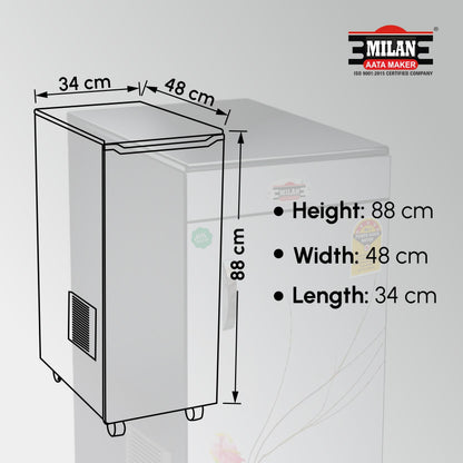 Milan Fully Automatic Domestic Flour Mill Machine - Atta Chakki, Aata Maker, Ghar Ghanti | 8-10 Kg/Hr Grinding Capacity, 4.5 Kg Hopper | 2880 RPM Motor | Low Voltage Operation (175V)(Small Pot) 