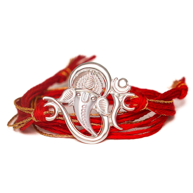 Milan Jewellers 99.5% Fine Silver OM Design rakhi for brother with Kumkum Chawal (Pack of 1) 