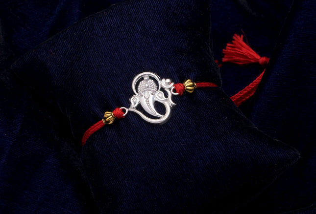 Milan Jewellers 99.5% Fine Silver OM Design rakhi for brother with Kumkum Chawal (Pack of 1) 