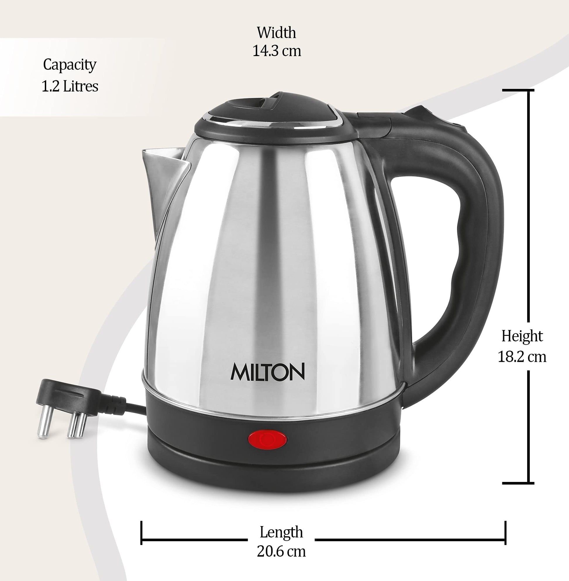 Milton Euroline Go Electro 1.2 Stainless Steel Electric Kettle, (1 Piece), 1.2 Litres, Silver | Power Indicator | 1500 Watts | Auto Cut-off | Detachable 360 Degree Connector | Boiler for Water 