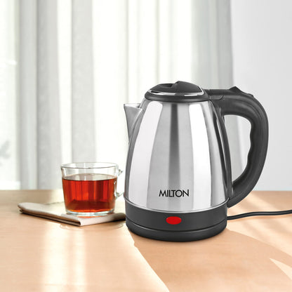 Milton Euroline Go Electro 1.2 Stainless Steel Electric Kettle, (1 Piece), 1.2 Litres, Silver | Power Indicator | 1500 Watts | Auto Cut-off | Detachable 360 Degree Connector | Boiler for Water 