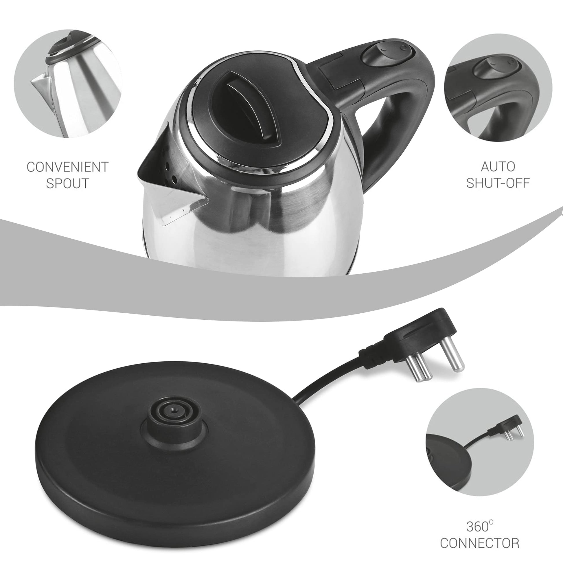 Milton Euroline Go Electro 1.2 Stainless Steel Electric Kettle, (1 Piece), 1.2 Litres, Silver | Power Indicator | 1500 Watts | Auto Cut-off | Detachable 360 Degree Connector | Boiler for Water 