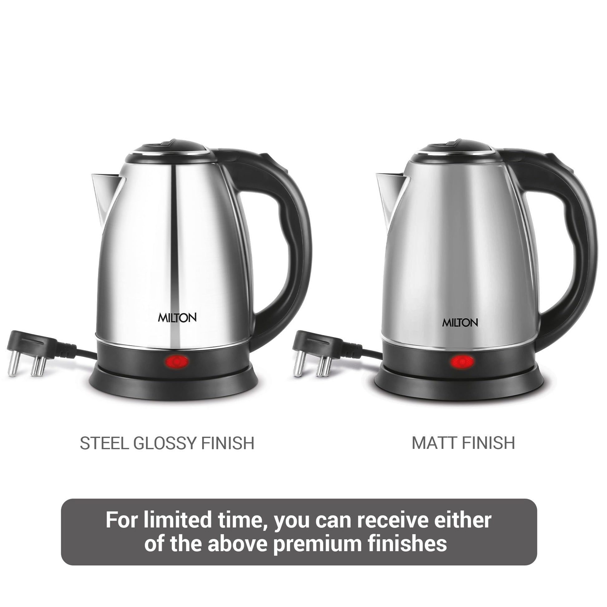 Milton Euroline Go Electro 2.0 Stainless Steel Electric Kettle, 1 Piece, 2 Litre, Silver, Power Indicator, 1350 Watts, Auto Cut-off, Detachable 360 Degree Connector, Boiler for Water, Instant Noodles 