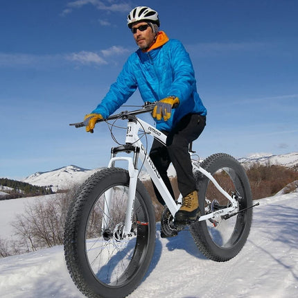 Mioox Fat Tyre Mountain Bike With 21 Speed Gears,26 * 4T Inch Wheels,Disk Brakes Cycle For Adults/Unisex (With Original Shimano Gears), Front, 18 Inches, White 