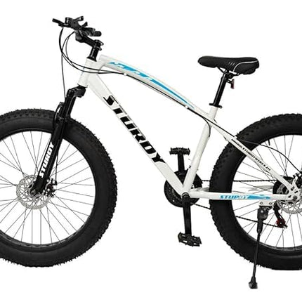 Mioox Fat Tyre Mountain Bike With 21 Speed Gears,26 * 4T Inch Wheels,Disk Brakes Cycle For Adults/Unisex (With Original Shimano Gears), Front, 18 Inches, White 