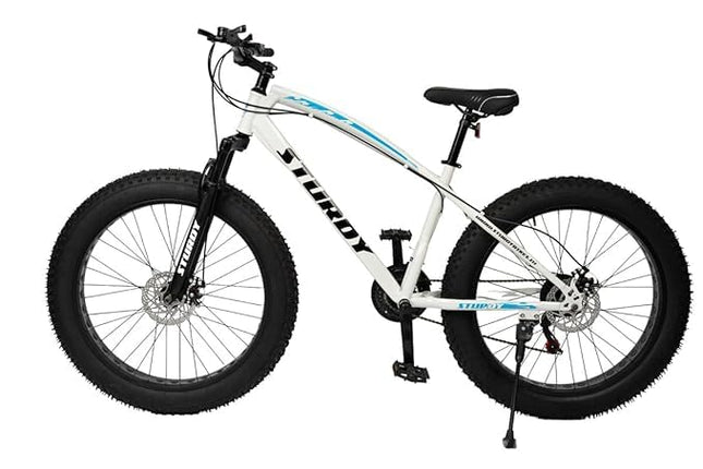 Mioox Fat Tyre Mountain Bike With 21 Speed Gears,26 * 4T Inch Wheels,Disk Brakes Cycle For Adults/Unisex (With Original Shimano Gears), Front, 18 Inches, White 
