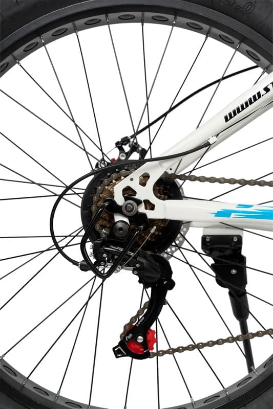 Mioox Fat Tyre Mountain Bike With 21 Speed Gears,26 * 4T Inch Wheels,Disk Brakes Cycle For Adults/Unisex (With Original Shimano Gears), Front, 18 Inches, White 