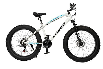 Mioox Fat Tyre Mountain Bike With 21 Speed Gears,26 * 4T Inch Wheels,Disk Brakes Cycle For Adults/Unisex (With Original Shimano Gears), Front, 18 Inches, White 