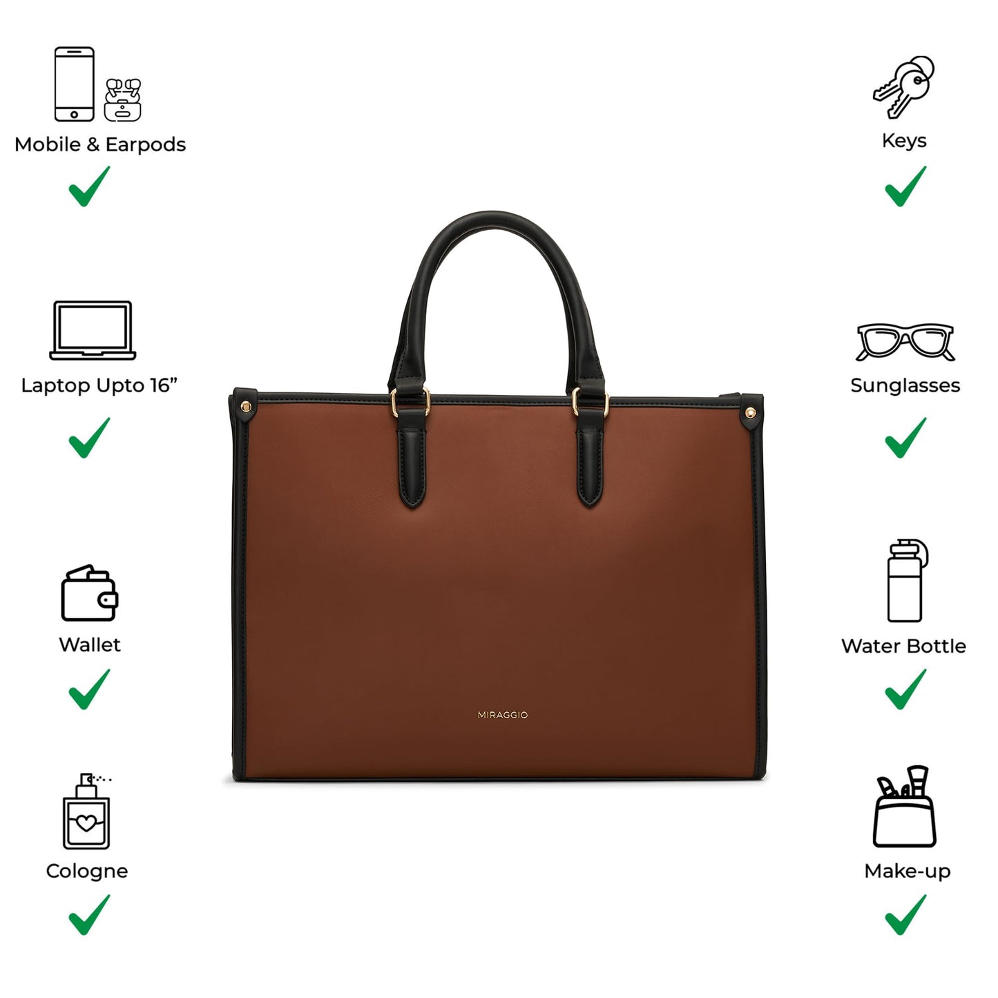 Miraggio Womens Denice Large Sized Tote Bag With Adjustable & Detachable Sling Strap And Top Handles, Brown 