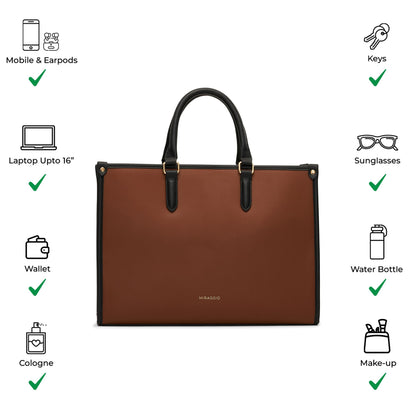 Miraggio Womens Denice Large Sized Tote Bag With Adjustable & Detachable Sling Strap And Top Handles, Brown 