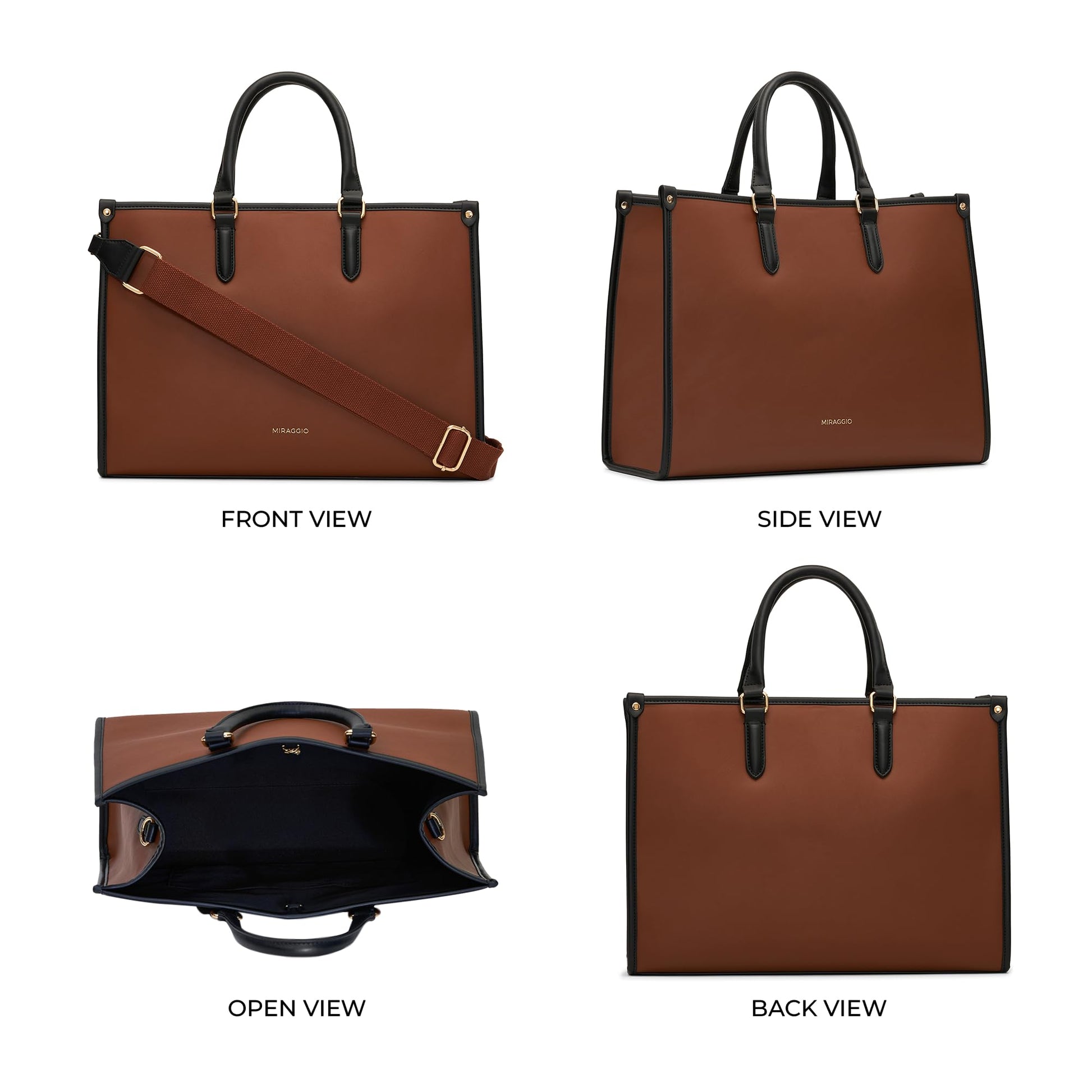 Miraggio Womens Denice Large Sized Tote Bag With Adjustable & Detachable Sling Strap And Top Handles, Brown 