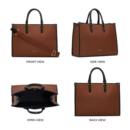 Miraggio Womens Denice Large Sized Tote Bag With Adjustable & Detachable Sling Strap And Top Handles, Brown 