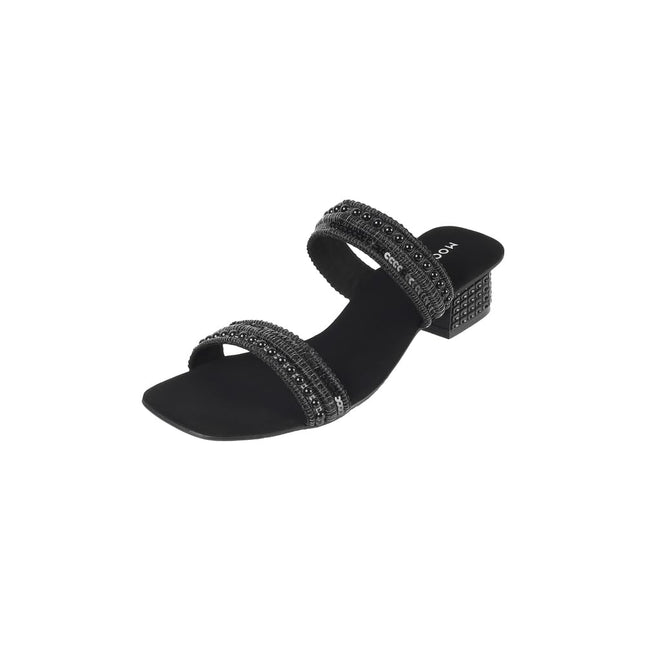 Mochi Women Black Block Heel Sequin Strap Fashion Slip-on Sandal UK/7 EU/40 (41-315) 