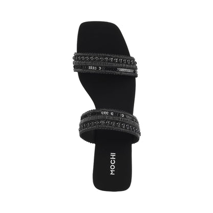 Mochi Women Black Block Heel Sequin Strap Fashion Slip-on Sandal UK/7 EU/40 (41-315) 