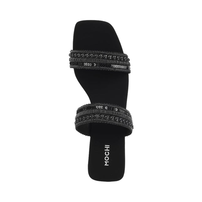 Mochi Women Black Block Heel Sequin Strap Fashion Slip-on Sandal UK/7 EU/40 (41-315) 