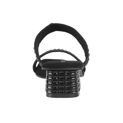 Mochi Women Black Block Heel Sequin Strap Fashion Slip-on Sandal UK/7 EU/40 (41-315) 