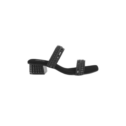 Mochi Women Black Block Heel Sequin Strap Fashion Slip-on Sandal UK/7 EU/40 (41-315) 