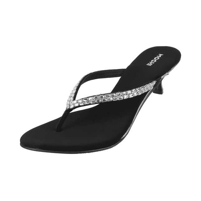 Mochi Women Black Kitten Heel Fashion Sandal UK/7 EU/40 (35-324) 