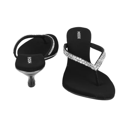 Mochi Women Black Kitten Heel Fashion Sandal UK/7 EU/40 (35-324) 