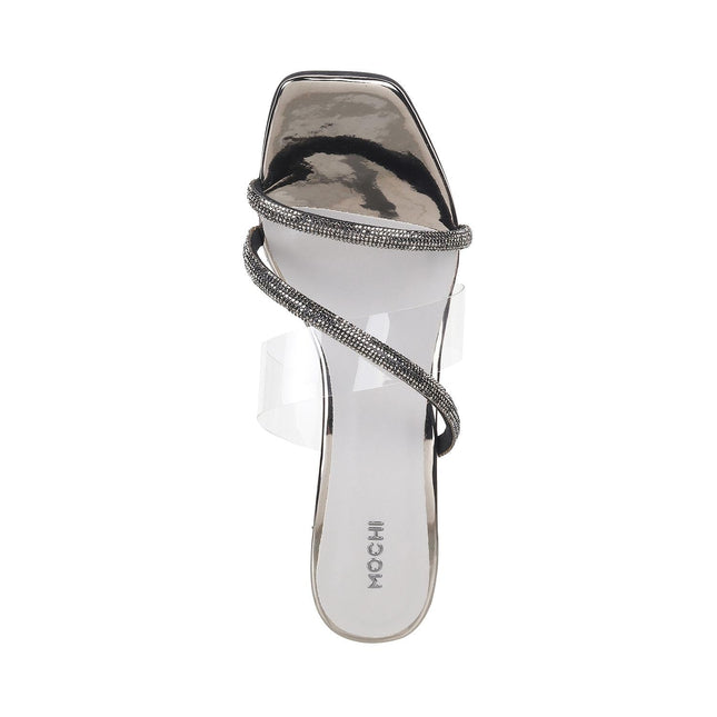 Mochi Women Gun-Metal Glittery Block Heel Party Fashion Sandals UK/5 EU/38 (35-328) 