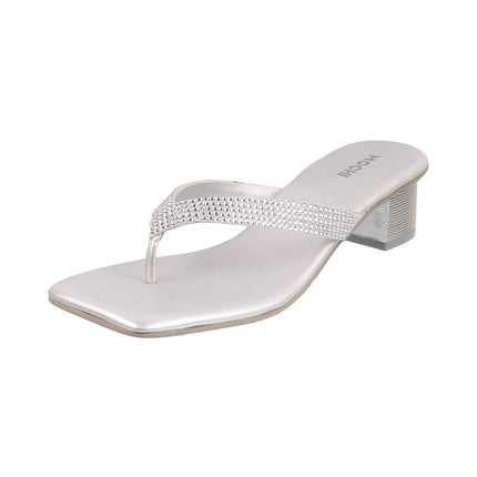 Mochi Women's Silver Faux Leather Square Toe Block Heel Thong Fashion Sandals UK/7 EU/40 (35-4990) 