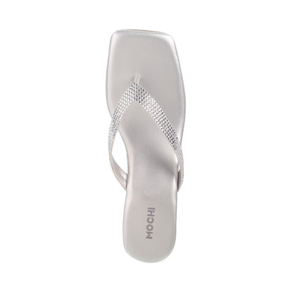 Mochi Women's Silver Faux Leather Square Toe Block Heel Thong Fashion Sandals UK/7 EU/40 (35-4990) 