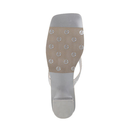 Mochi Women's Silver Faux Leather Square Toe Block Heel Thong Fashion Sandals UK/7 EU/40 (35-4990) 