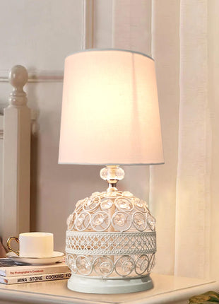 Modern Small Crystal Table Lamp,Contemporary Bedroom Bedside Nightstand Lamp,Morden Minimalist, Desk Globe Lamp for Living Room Girls Kids Room, White Fabric Shade (White) 