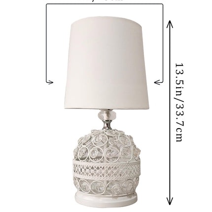 Modern Small Crystal Table Lamp,Contemporary Bedroom Bedside Nightstand Lamp,Morden Minimalist, Desk Globe Lamp for Living Room Girls Kids Room, White Fabric Shade (White) 