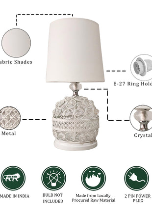 Modern Small Crystal Table Lamp,Contemporary Bedroom Bedside Nightstand Lamp,Morden Minimalist, Desk Globe Lamp for Living Room Girls Kids Room, White Fabric Shade (White) 