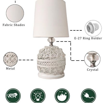 Modern Small Crystal Table Lamp,Contemporary Bedroom Bedside Nightstand Lamp,Morden Minimalist, Desk Globe Lamp for Living Room Girls Kids Room, White Fabric Shade (White) 