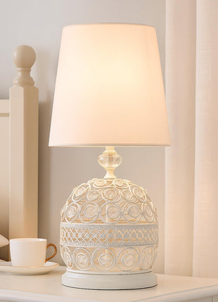 Modern Small Crystal Table Lamp,Contemporary Bedroom Bedside Nightstand Lamp,Morden Minimalist, Desk Globe Lamp for Living Room Girls Kids Room, White Fabric Shade (White) 