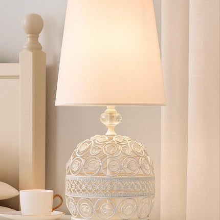 Modern Small Crystal Table Lamp,Contemporary Bedroom Bedside Nightstand Lamp,Morden Minimalist, Desk Globe Lamp for Living Room Girls Kids Room, White Fabric Shade (White) 