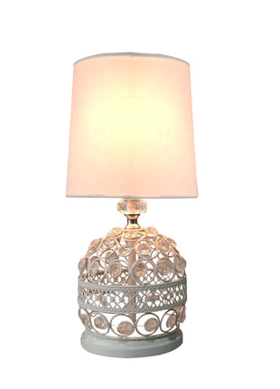Modern Small Crystal Table Lamp,Contemporary Bedroom Bedside Nightstand Lamp,Morden Minimalist, Desk Globe Lamp for Living Room Girls Kids Room, White Fabric Shade (White) 