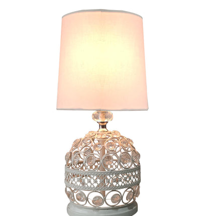 Modern Small Crystal Table Lamp,Contemporary Bedroom Bedside Nightstand Lamp,Morden Minimalist, Desk Globe Lamp for Living Room Girls Kids Room, White Fabric Shade (White) 