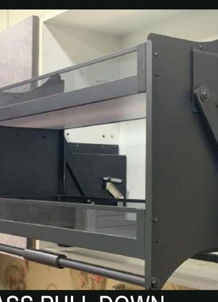 Modular Kitchen Storage Rack Lift Basket Elevator Glass Finished Pull Down Two Shelf Unit for Cabinet (900mm Grey) 