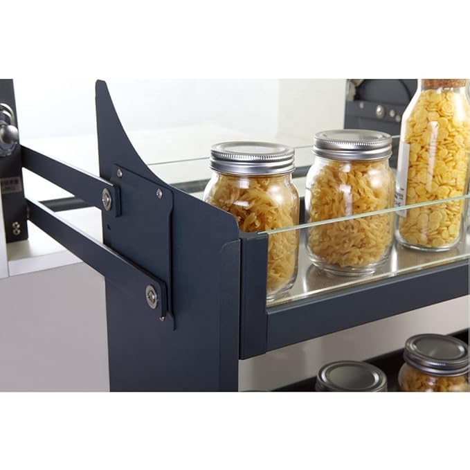 Modular Kitchen Storage Rack Lift Basket Elevator Glass Finished Pull Down Two Shelf Unit for Cabinet (900mm Grey) 