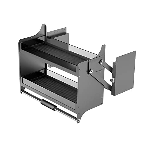 Modular Kitchen Storage Rack Lift Basket Elevator Glass Finished Pull Down Two Shelf Unit for Cabinet (900mm Grey) 