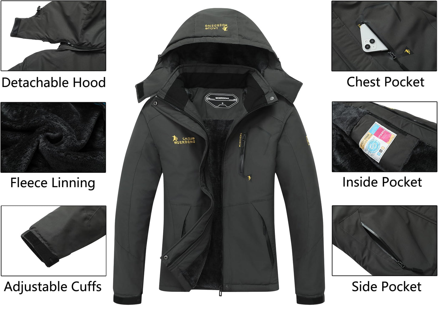Moerdeng Womens Waterproof Ski Jacket Warm Winter Snow Coat Hooded Raincoat 