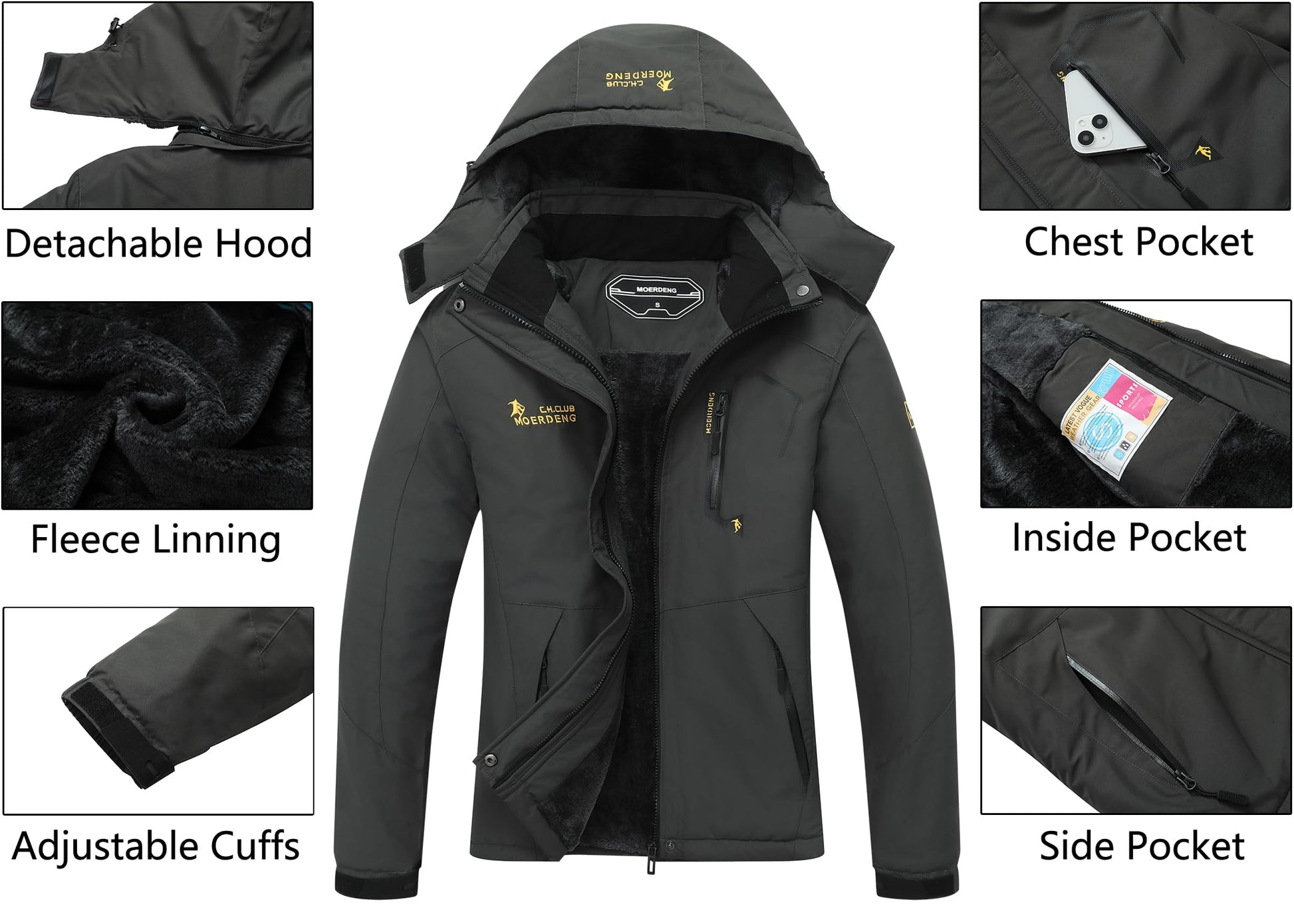 Moerdeng Womens Waterproof Ski Jacket Warm Winter Snow Coat Hooded Raincoat 
