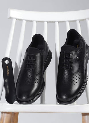 Monte Carlo Mens Black Solid Lace Up Genuine Leather Casual Shoes (201803FW-2-6) 