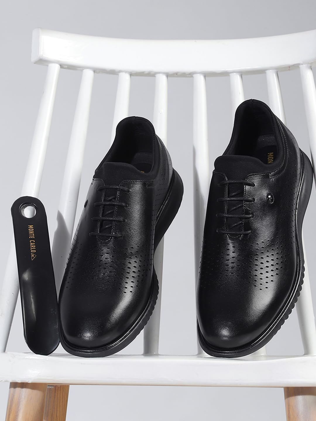 Monte Carlo Mens Black Solid Lace Up Genuine Leather Casual Shoes (201803FW-2-6) 