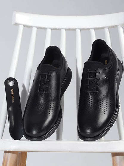 Monte Carlo Mens Black Solid Lace Up Genuine Leather Casual Shoes (201803FW-2-6) 