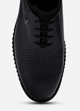 Monte Carlo Mens Black Solid Lace Up Genuine Leather Casual Shoes (201803FW-2-6) 