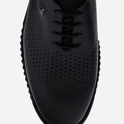 Monte Carlo Mens Black Solid Lace Up Genuine Leather Casual Shoes (201803FW-2-6) 